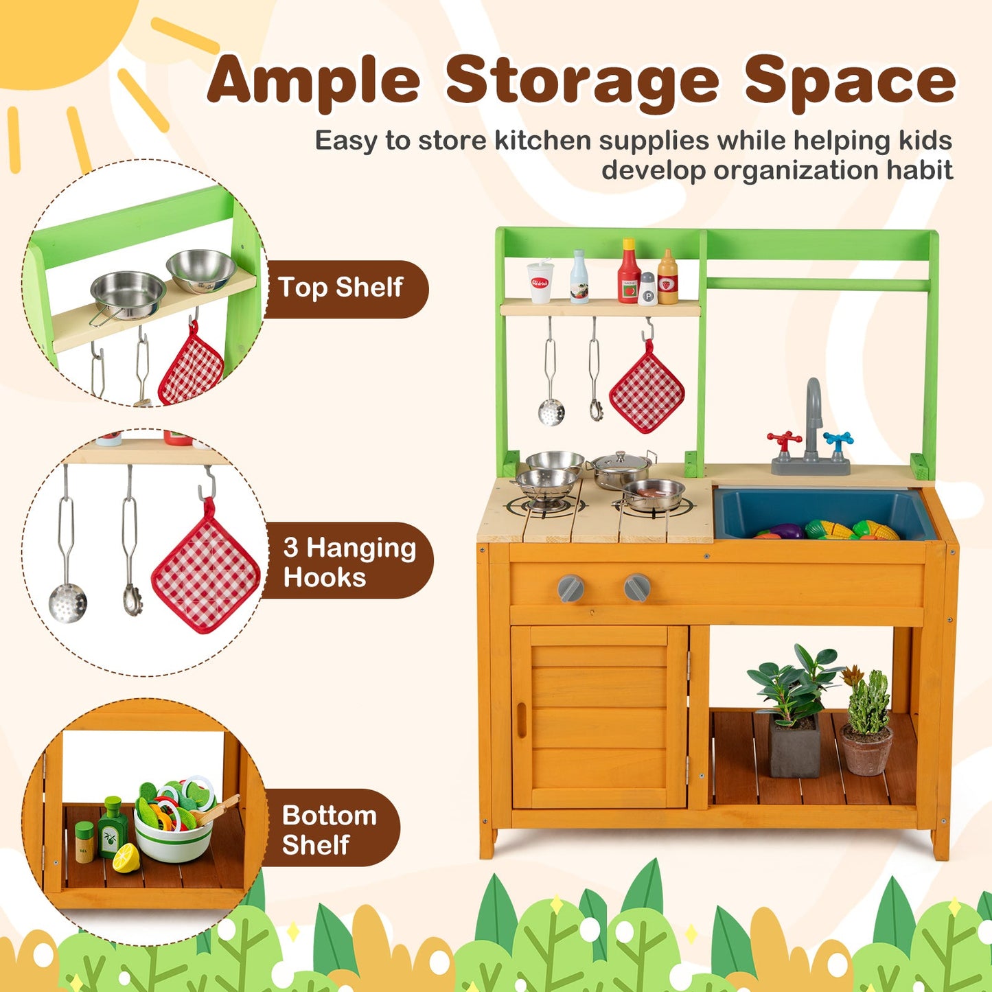 Outdoor Mud Kitchen Playset for Kids 3+ Years - Orange