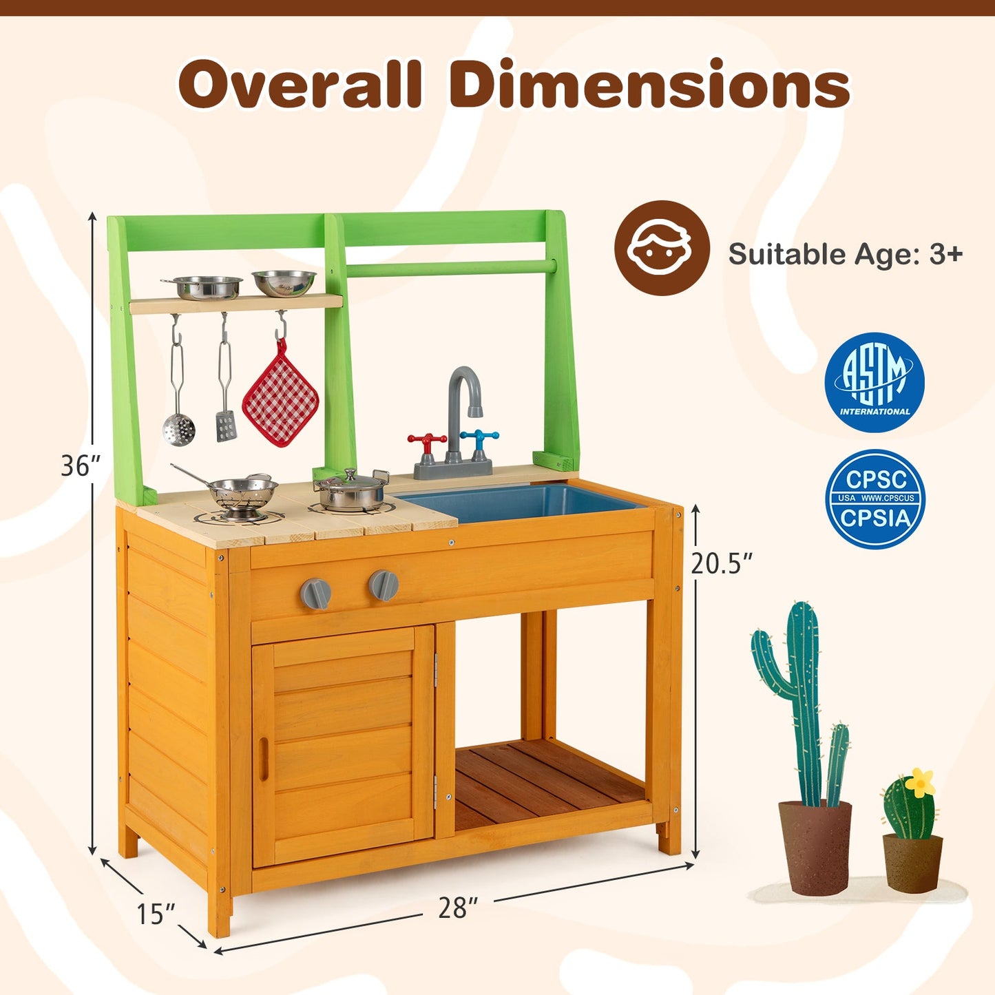 Outdoor Mud Kitchen Playset for Kids 3+ Years - Orange
