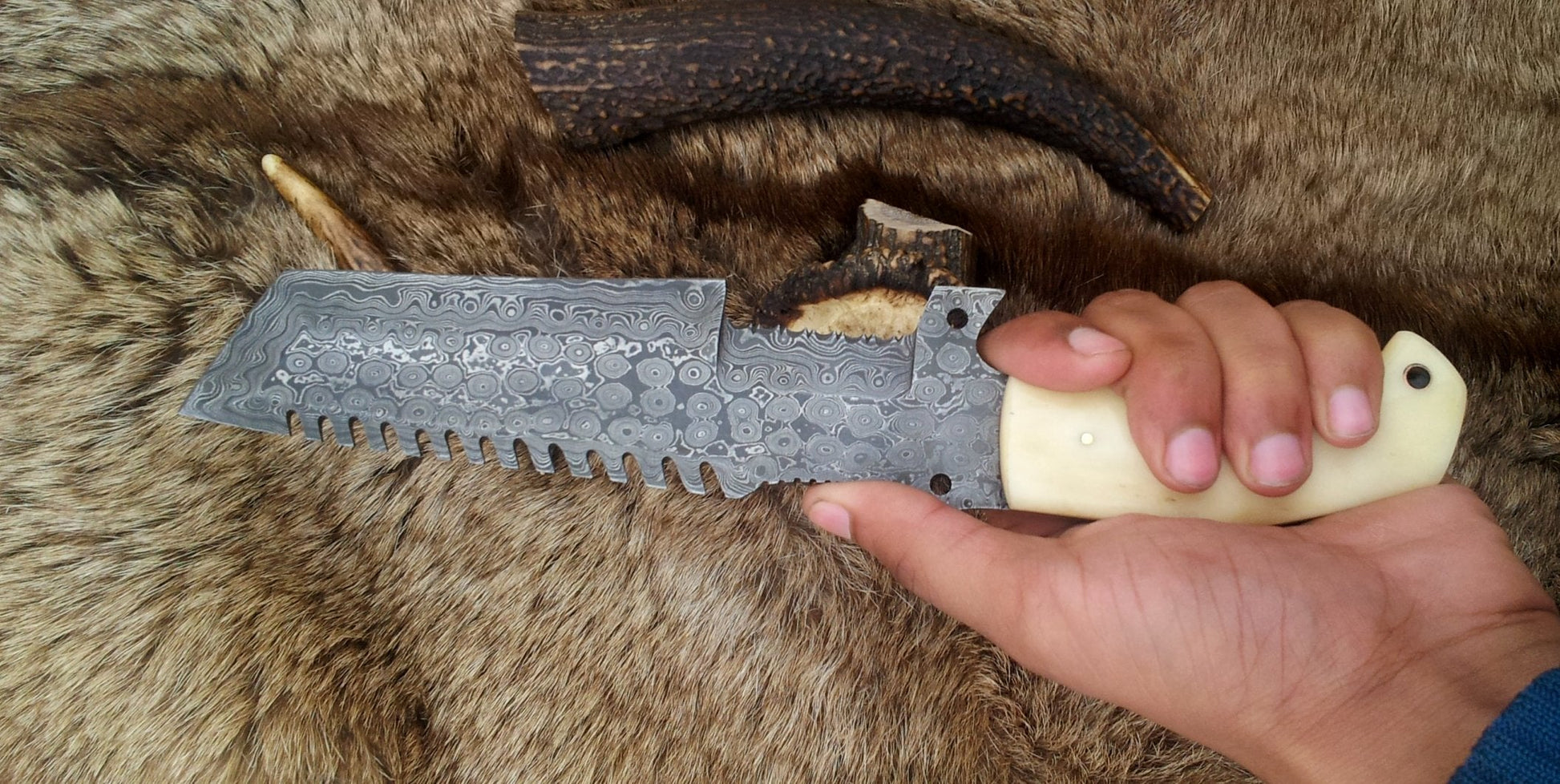 Premium Custom Damascus Tanto Tracker Knife with Camel Bone Handle & Leather Sheath – 12-Inch Full Tang Survival Tool by KBS Knives - Korvel