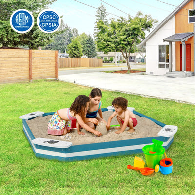 Outdoor Solid Wood Sandbox with Animal Pattern Seats