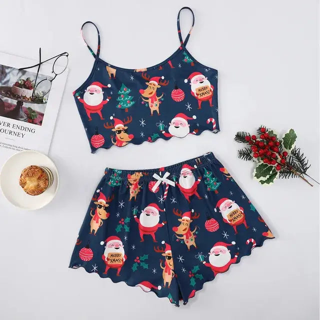 Ensemble de Pyjama Sans Bretelles pour Femmes à Thème de Noël