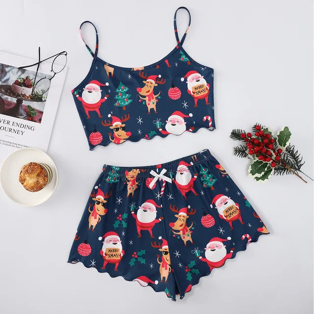 Ensemble de Pyjama Sans Bretelles pour Femmes à Thème de Noël