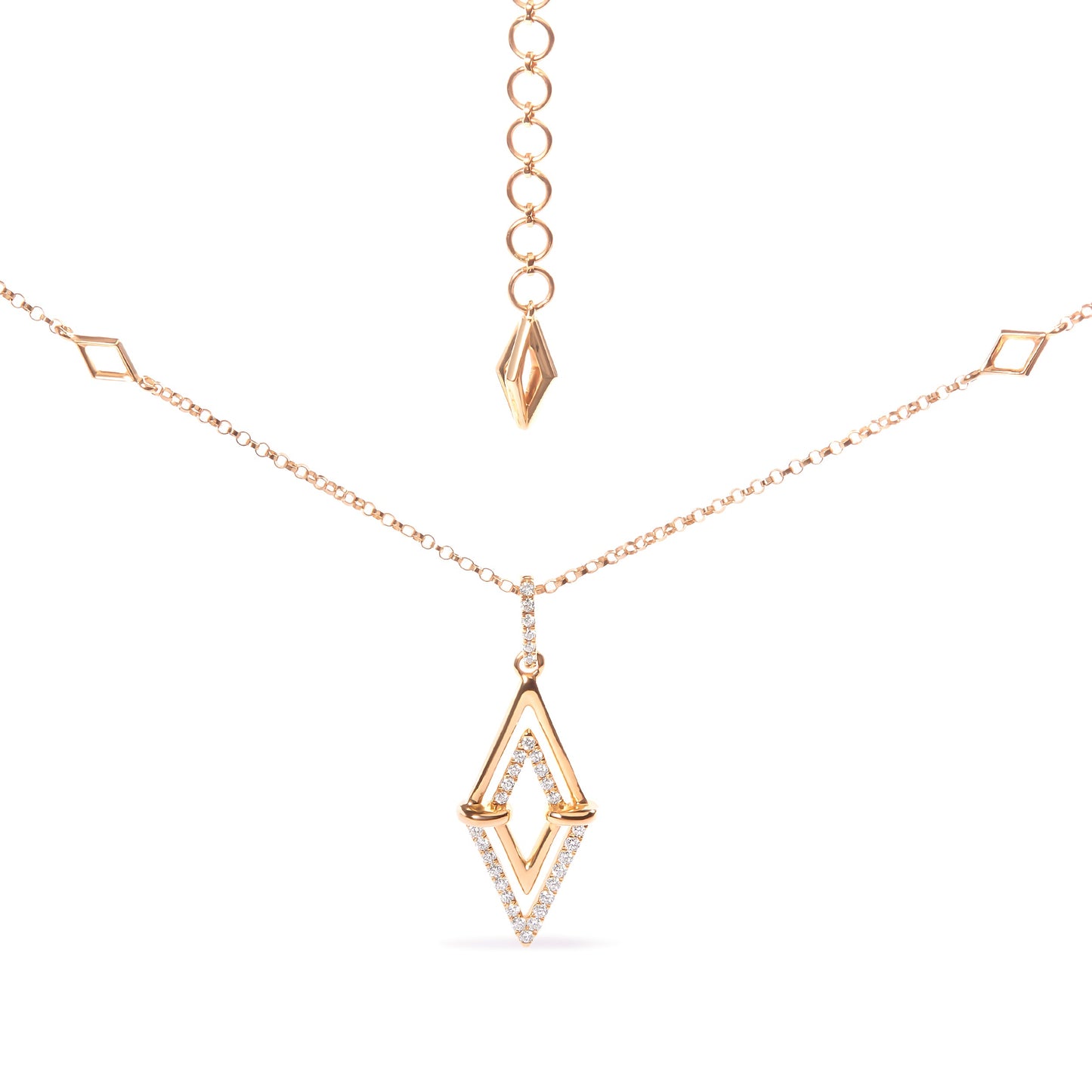 Collar con colgante de triángulo doble de diamante en oro amarillo de 14 quilates