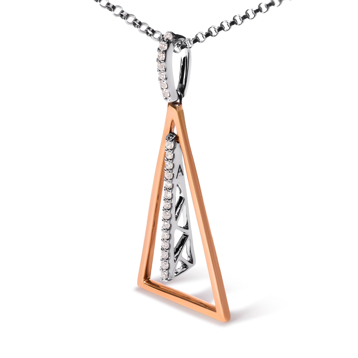 14K Rose and White Gold Diamond Windchime Pendant Necklace