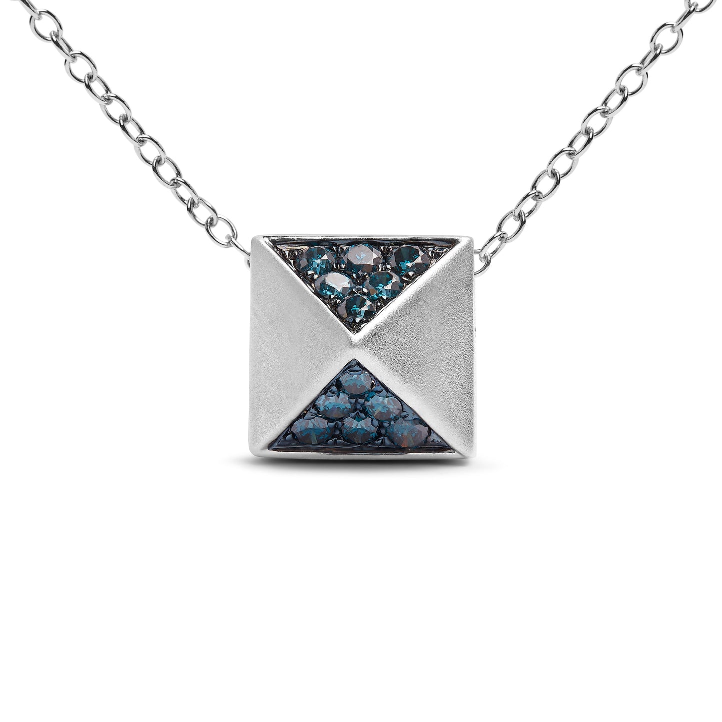 Collar con colgante de pirámide de diamante azul en oro blanco de 14K - 18"