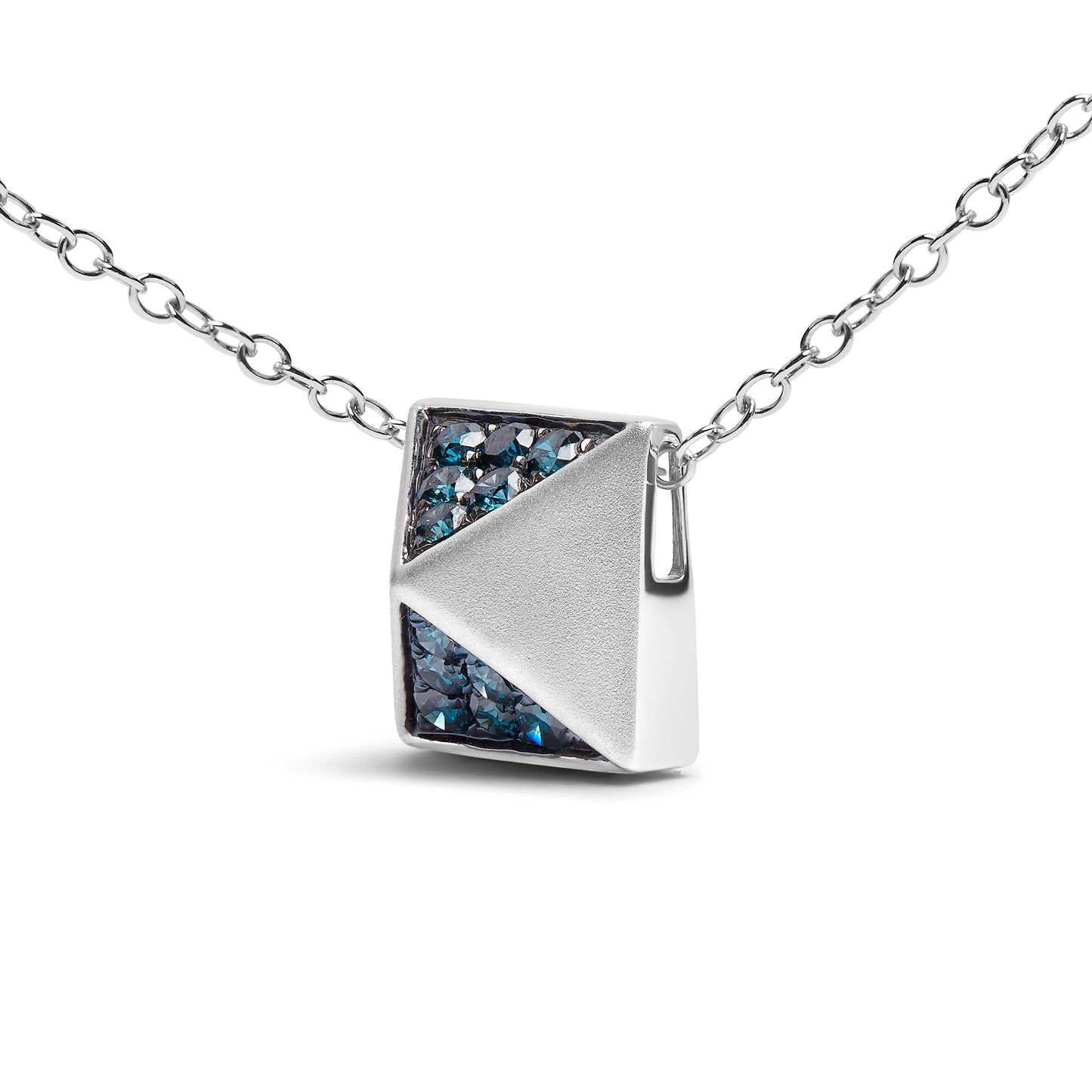 Collar con colgante de pirámide de diamante azul en oro blanco de 14K - 18"
