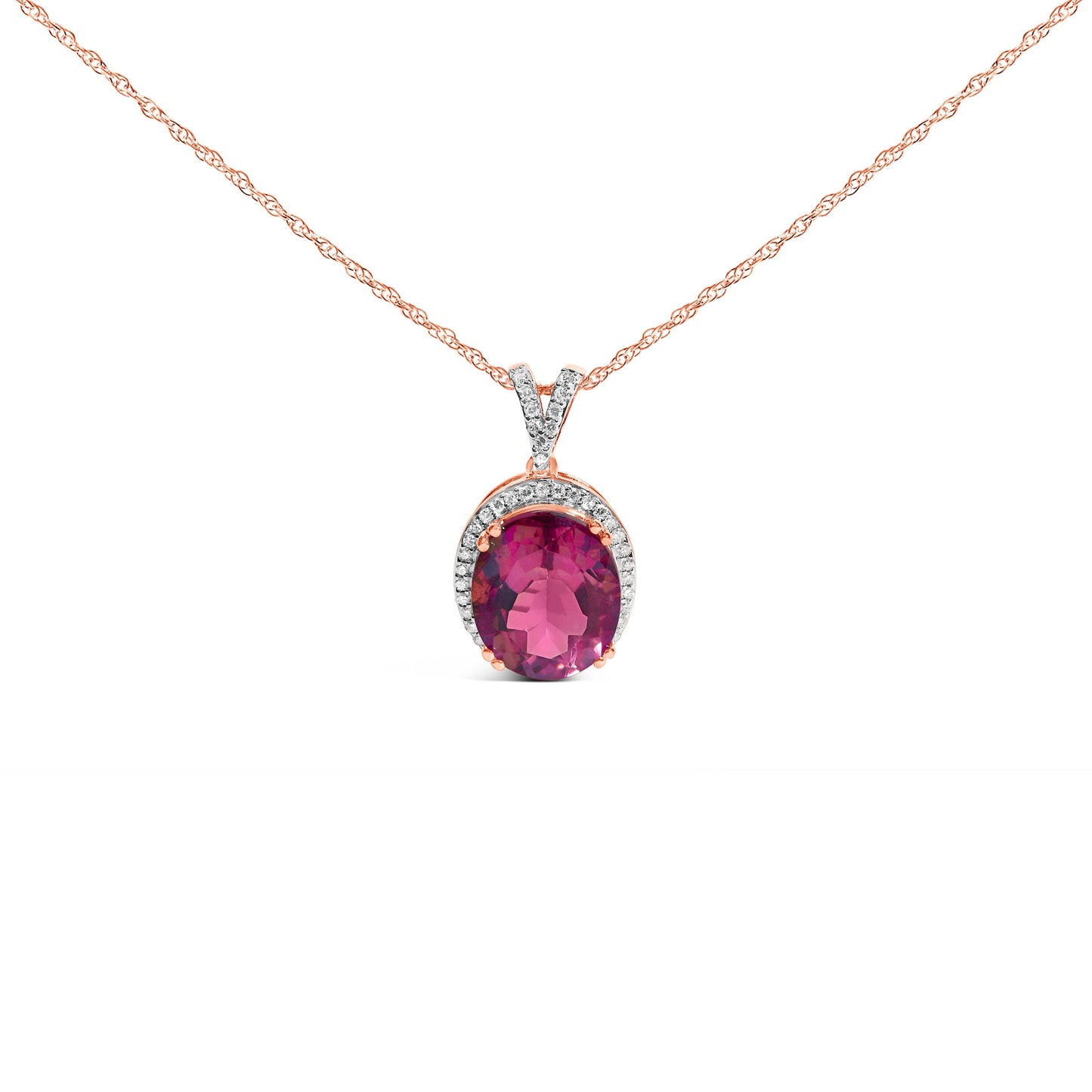 Collar con colgante de cuarzo rosa y diamantes en vermeil de oro rosa de 14K
