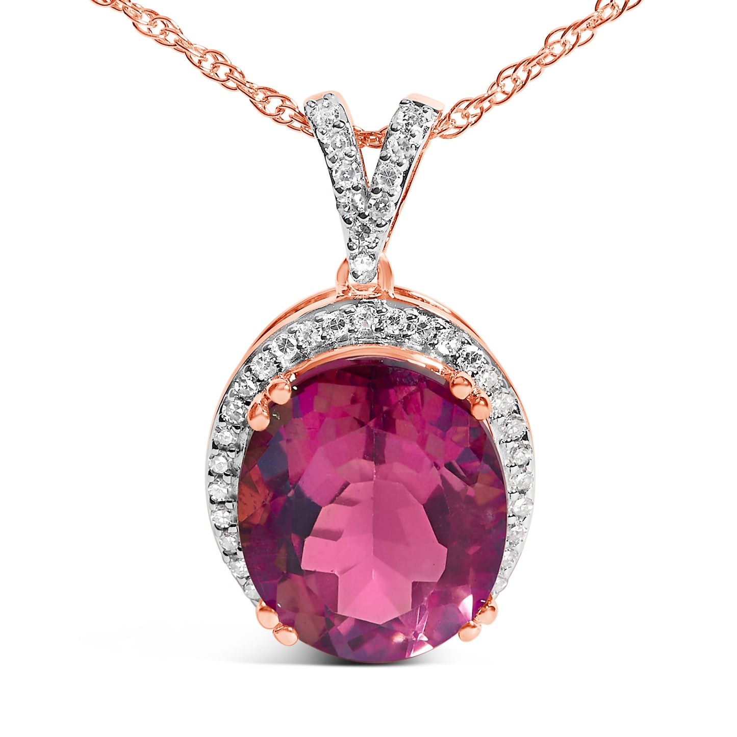 Collar con colgante de cuarzo rosa y diamantes en vermeil de oro rosa de 14K