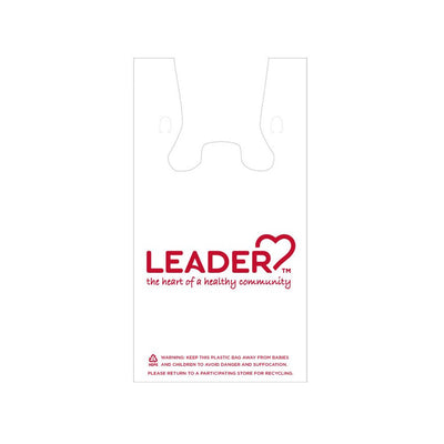 Leader Plastic T-Shirt Carryout Bags, 12" x 7" x 23", 1,000 Count