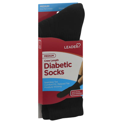 Chaussettes Crew Diabétiques Leader Health Care - Noir Moyen