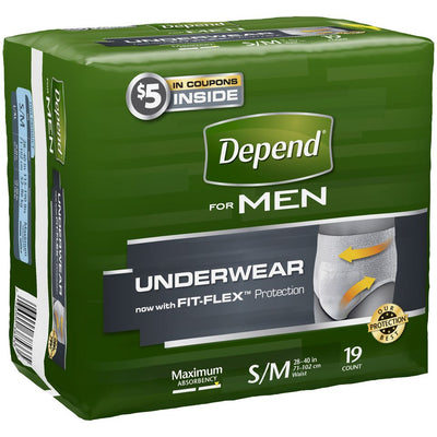 Sous-vêtements d'incontinence pour hommes Depend Fit Flex, absorption maximale, petit/moyen
