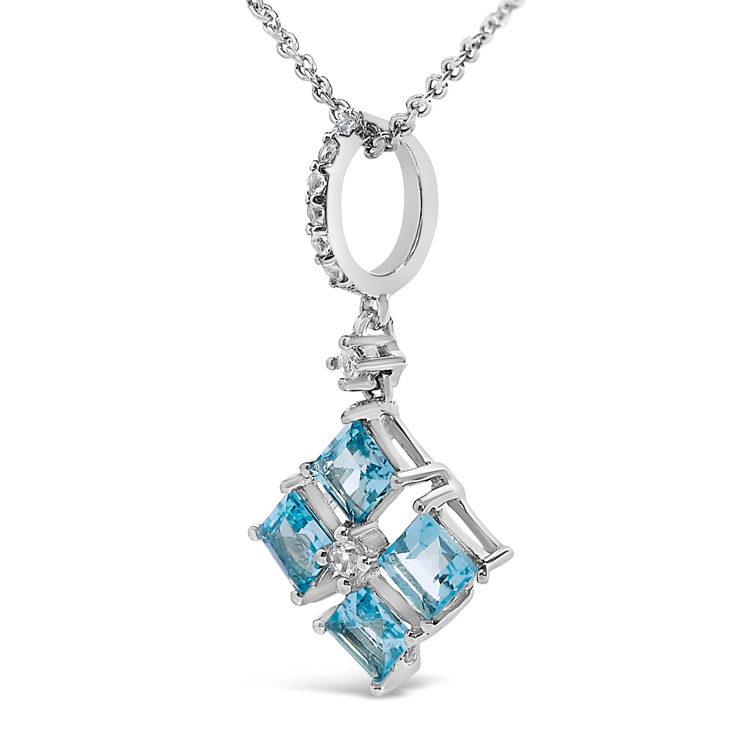 Sterling Silver Blue Topaz & White Sapphire Pendant Necklace