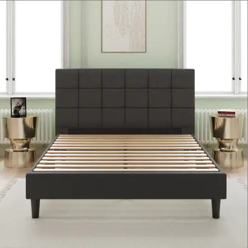 Lit plateforme rembourré couture carrée - King