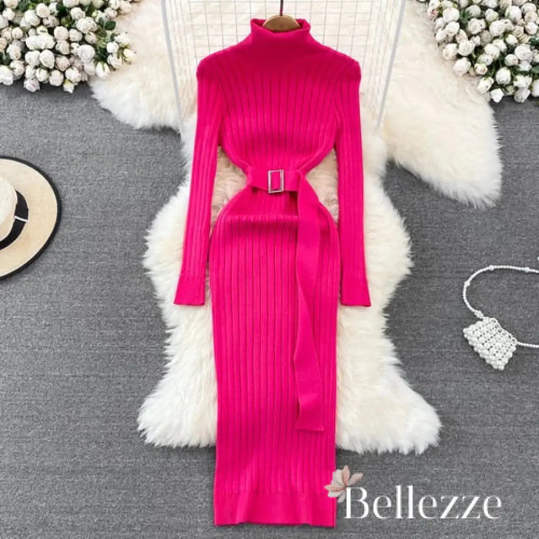 Turtleneck Wrap Knitted Dress