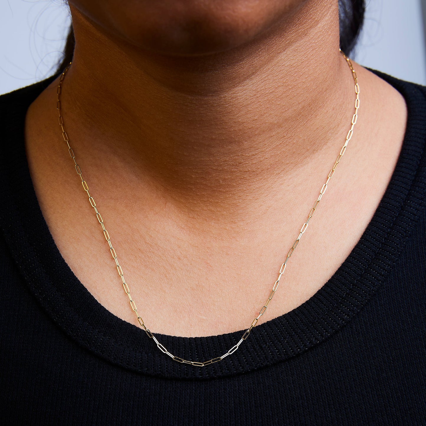 Collier en chaîne en papier clip en or jaune 14K unisexe de 1,5 mm - 18 pouces