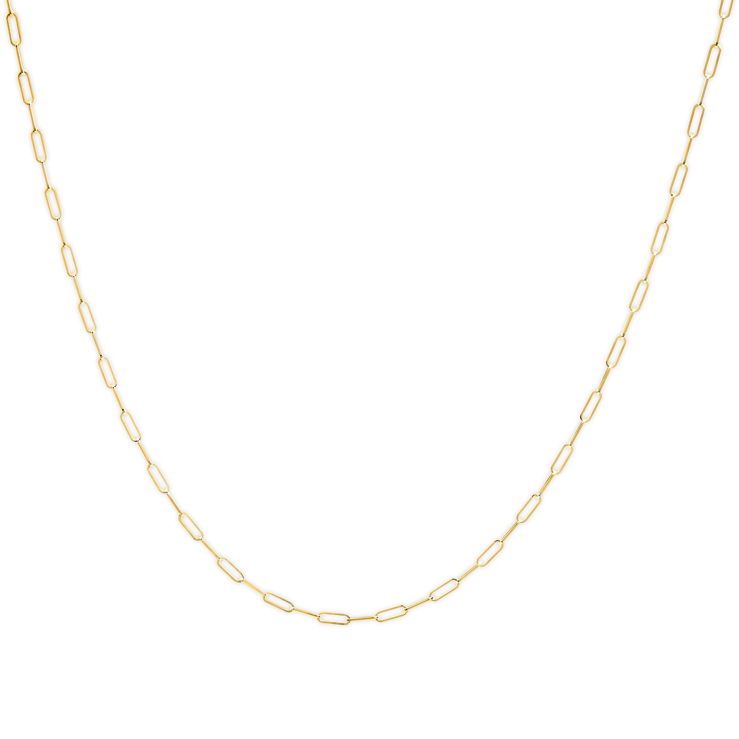 Solid 14K Yellow Gold 2.5mm Paperclip Chain Necklace - 18"