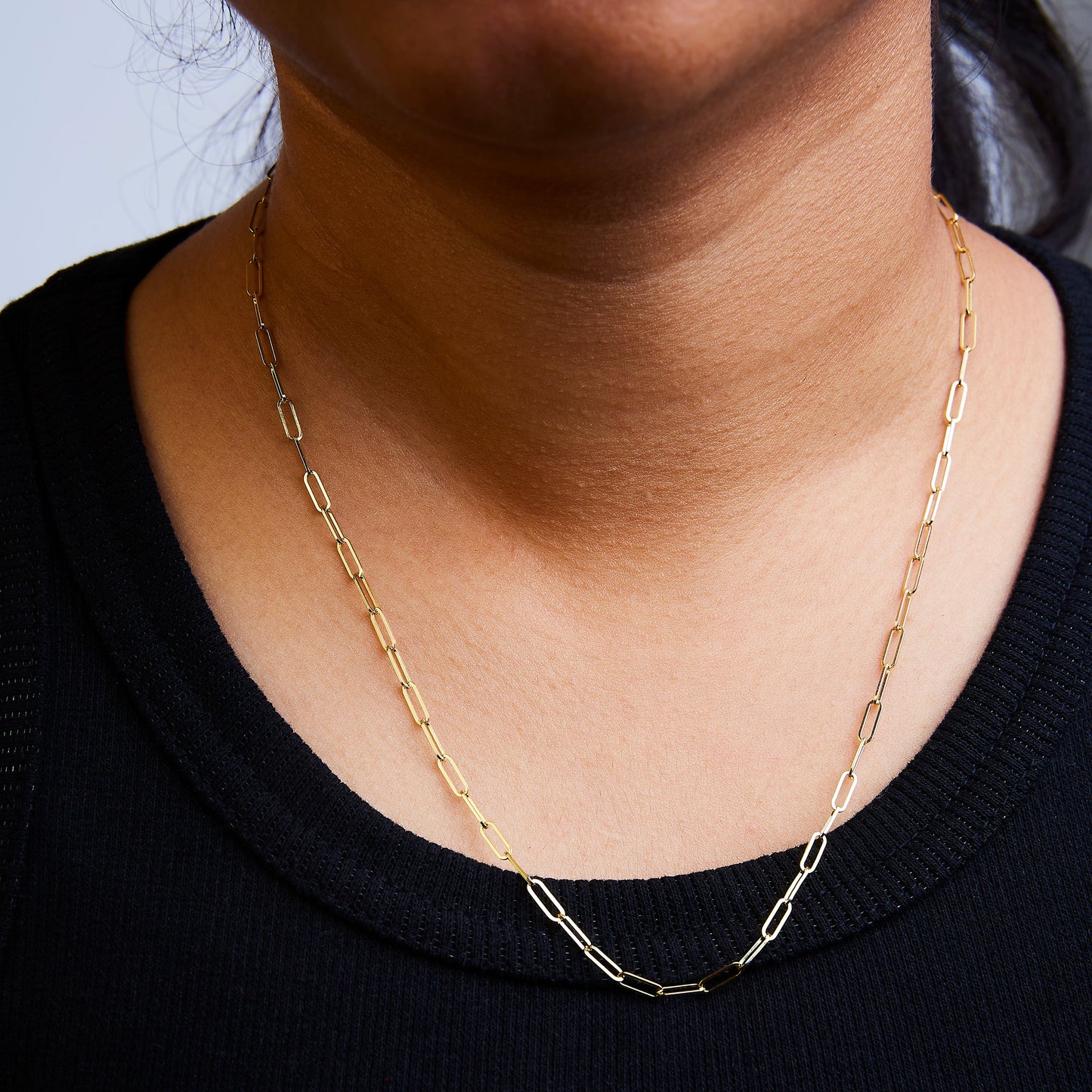 Solid 14K Yellow Gold 2.5mm Paperclip Chain Necklace - 18"