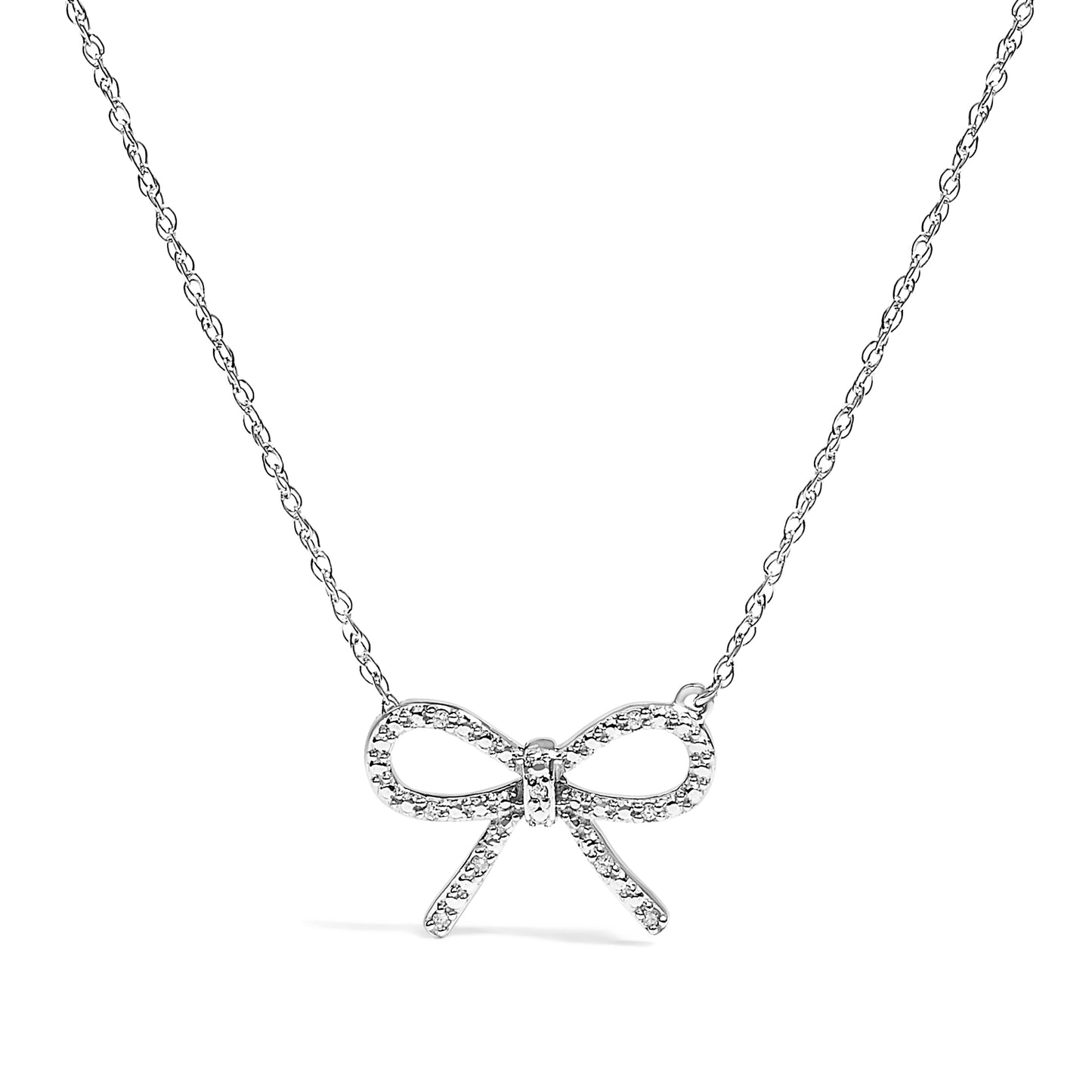 Collier Pendentif Nœud Ruban Accent Diamant en Argent Sterling .925 - 18 Pouces