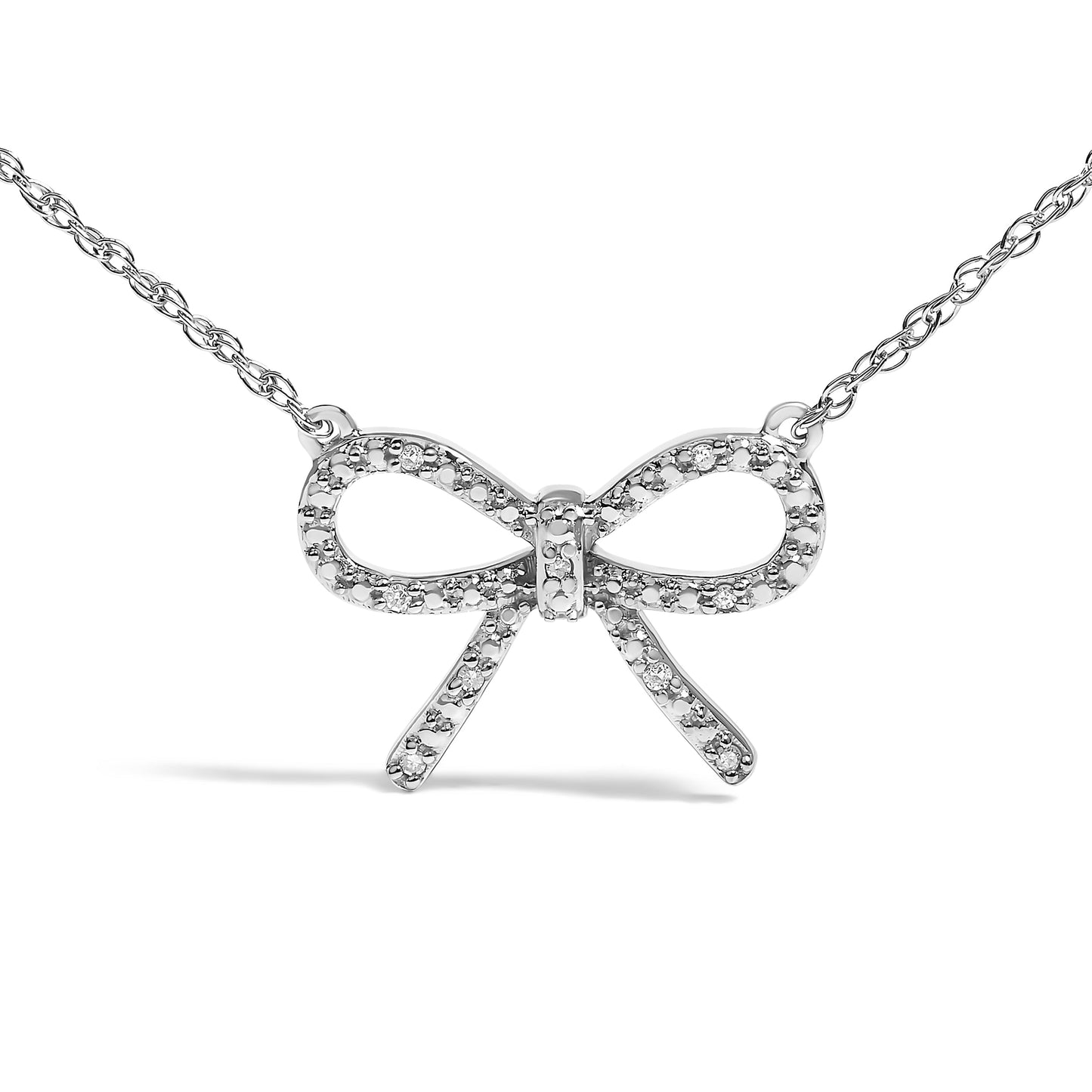 Collier Pendentif Nœud Ruban Accent Diamant en Argent Sterling .925 - 18 Pouces