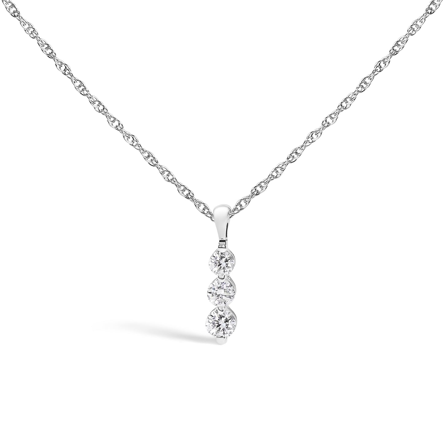 .925 Sterling Silver Lab Grown Diamond Three Stone Pendant Necklace