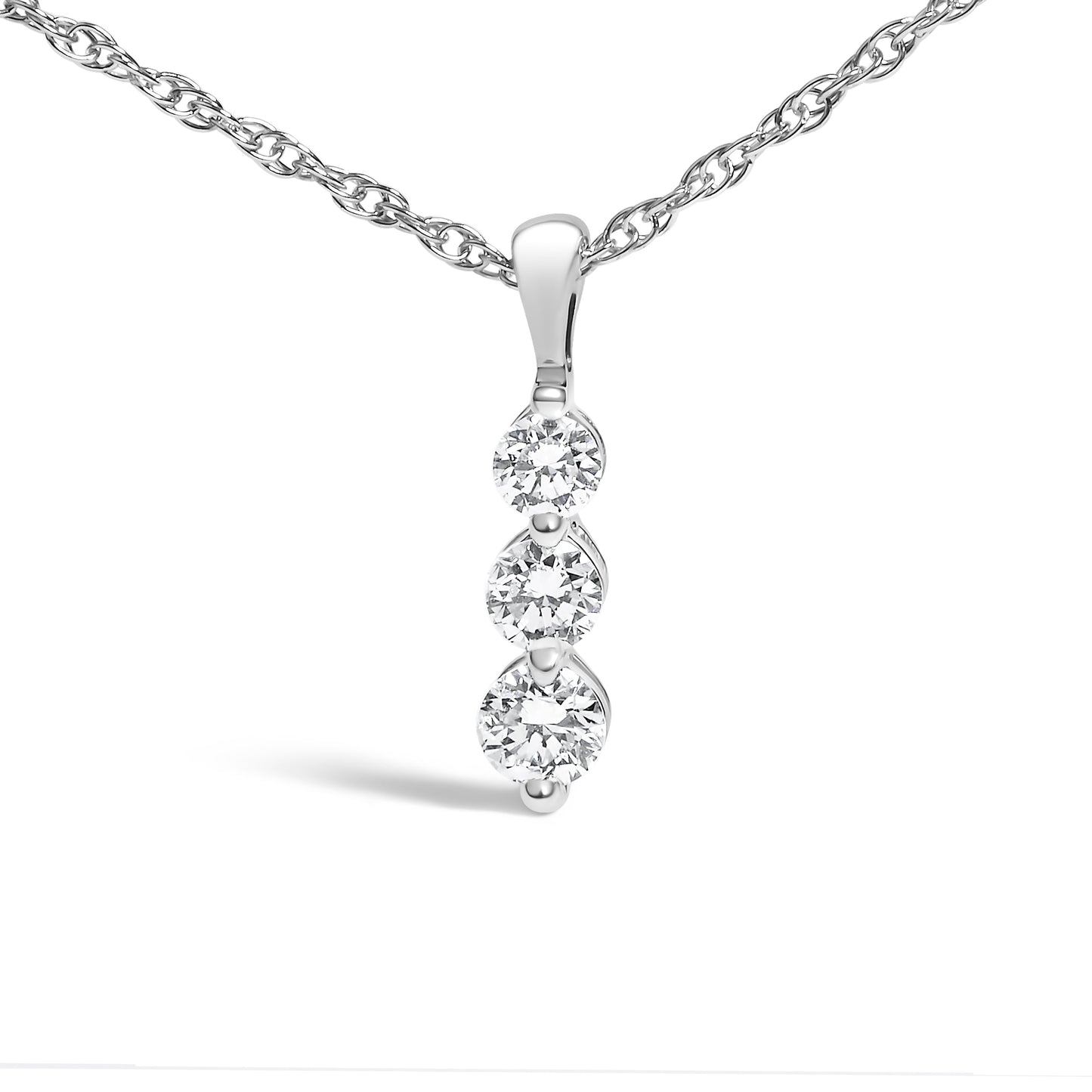 .925 Sterling Silver Lab Grown Diamond Three Stone Pendant Necklace