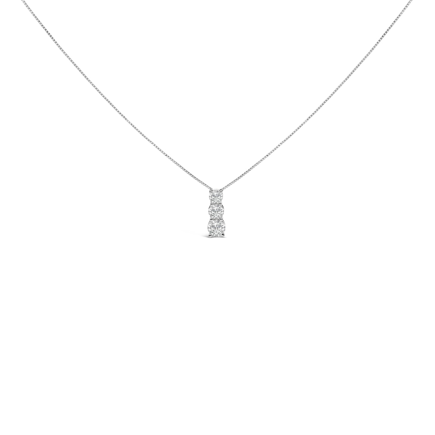 Collar de Pendant de Tres Piedras con Diamantes Cultivados en Laboratorio de Oro Blanco de 14K