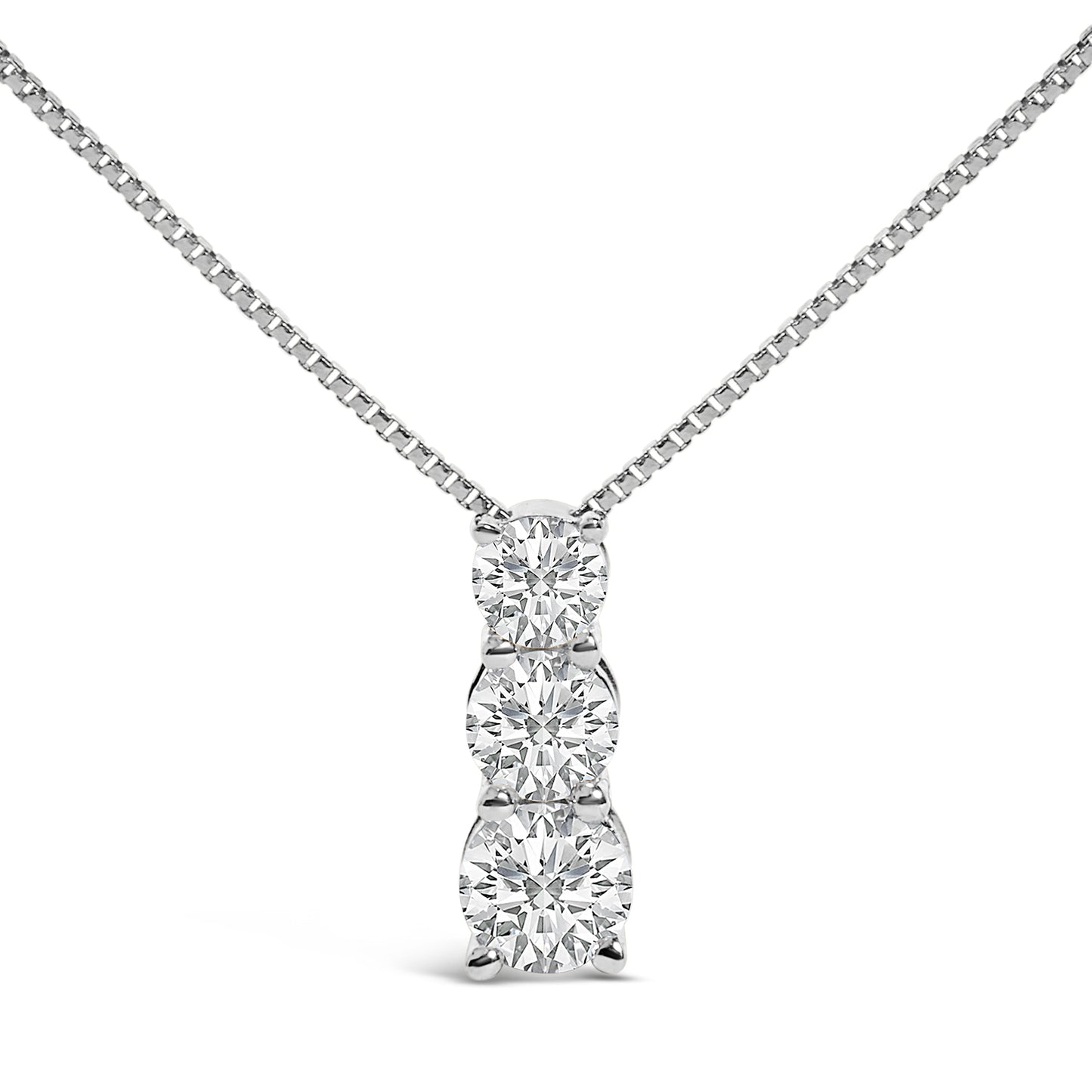 Collar de Pendant de Tres Piedras con Diamantes Cultivados en Laboratorio de Oro Blanco de 14K