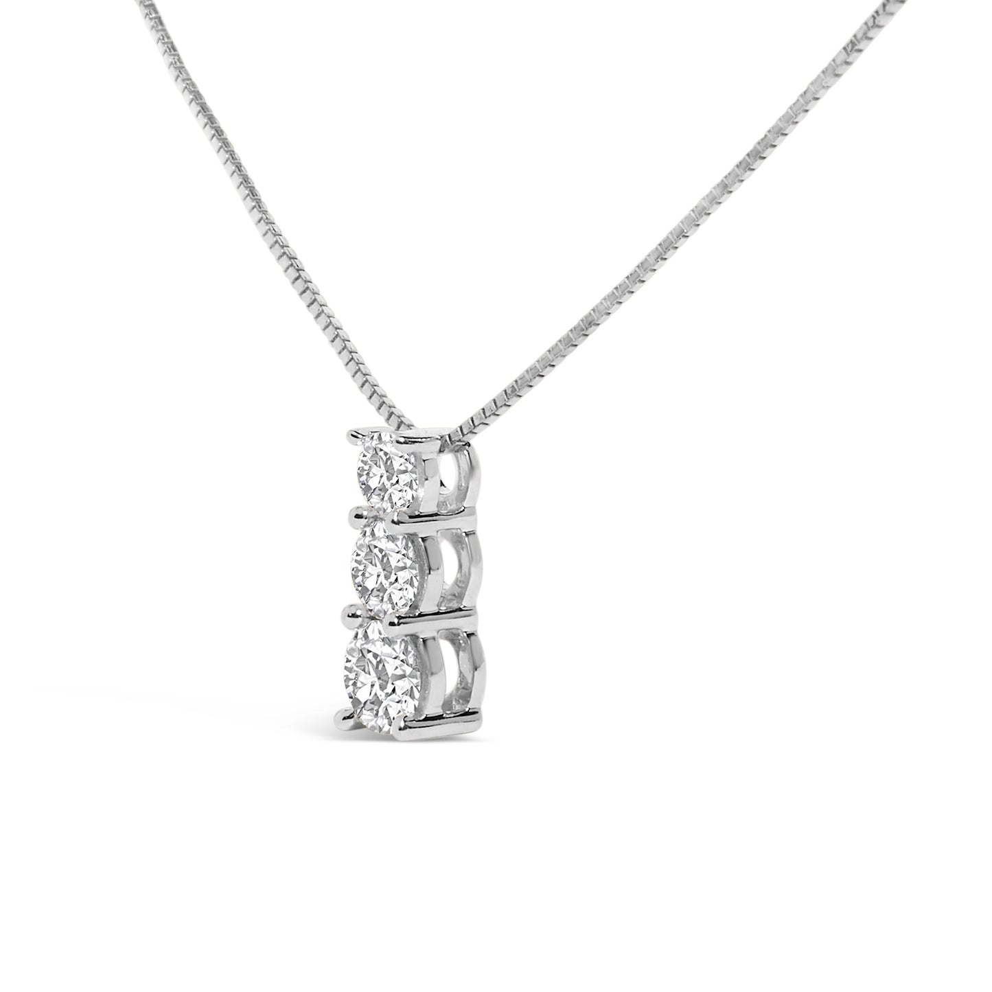 Collar de Pendant de Tres Piedras con Diamantes Cultivados en Laboratorio de Oro Blanco de 14K