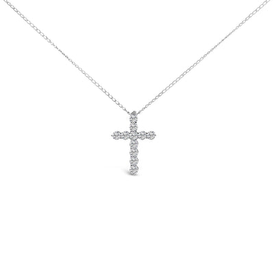 Pendentif croix en diamant lab-grown en or blanc 14K