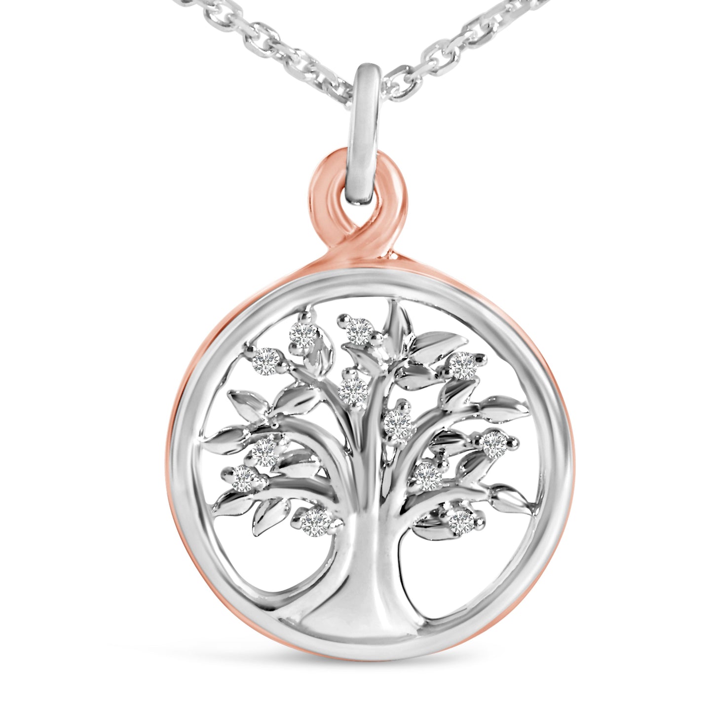14K Rose Gold Plated Sterling Silver Tree of Life Pendant Necklace