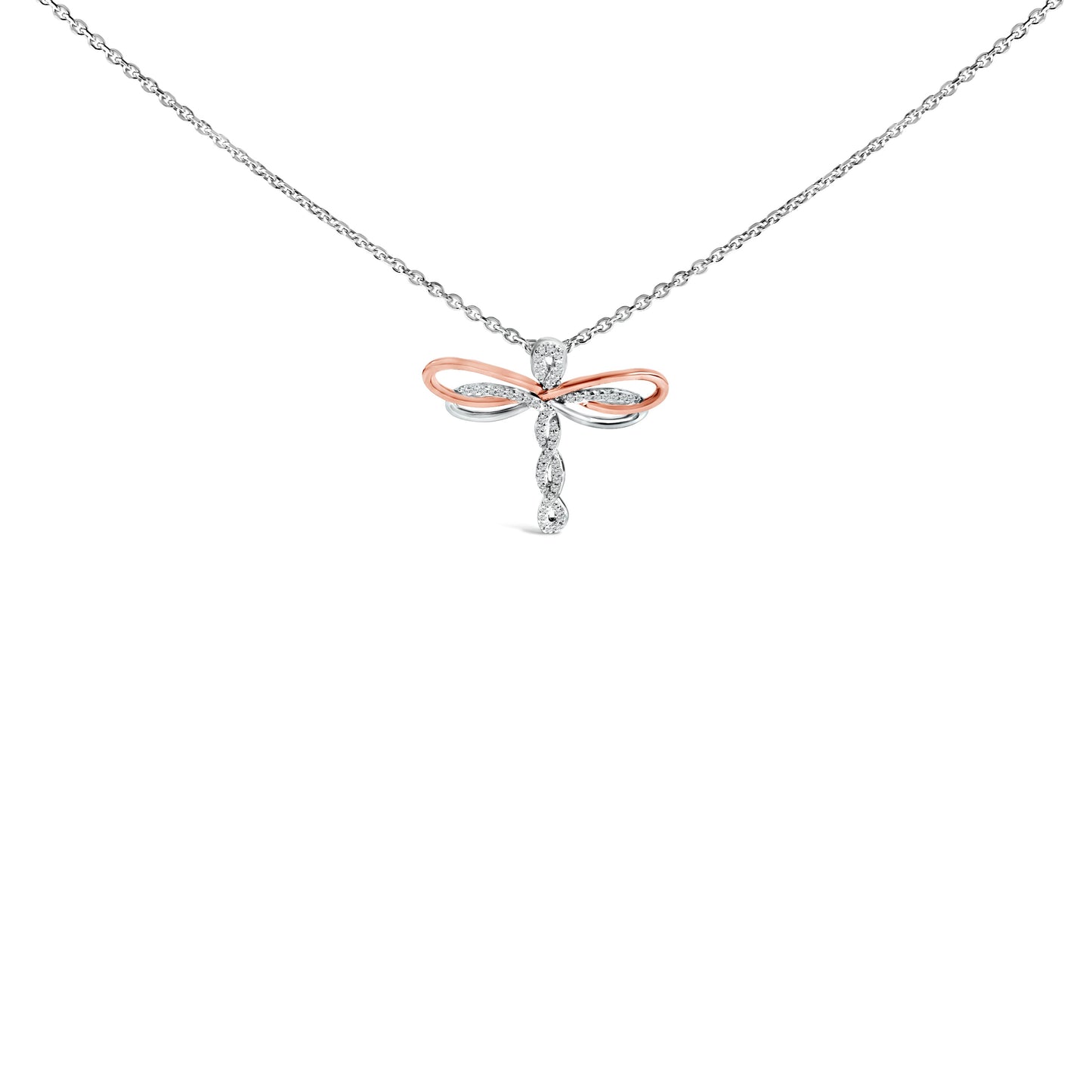 Collier Pendentif Libellule en Or Rose 14K Plaqué Diamant