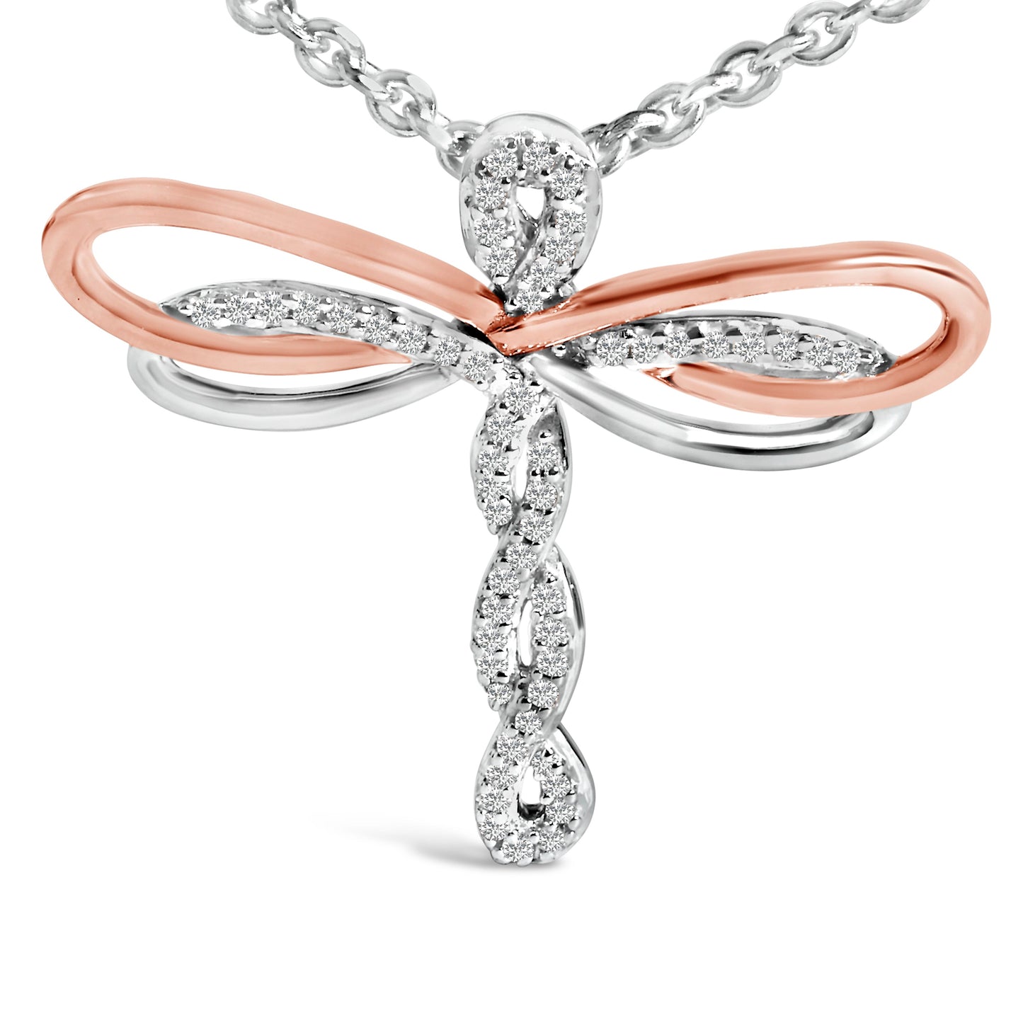 Collier Pendentif Libellule en Or Rose 14K Plaqué Diamant