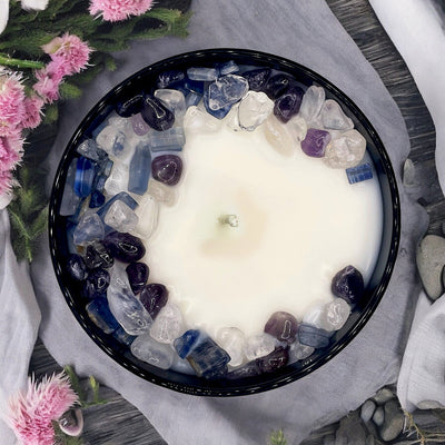 Dreamy Cactus Flower & Jade Crystal Candle with Kyanite, Amethyst, and Quartz | 9oz Coconut-Soy Blend - Korvel
