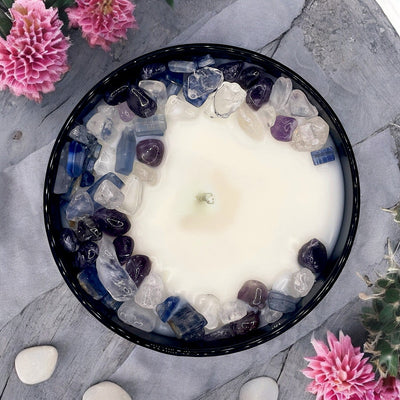 Pisces Zodiac Crystal Candle with Kyanite, Amethyst & Quartz - 9oz