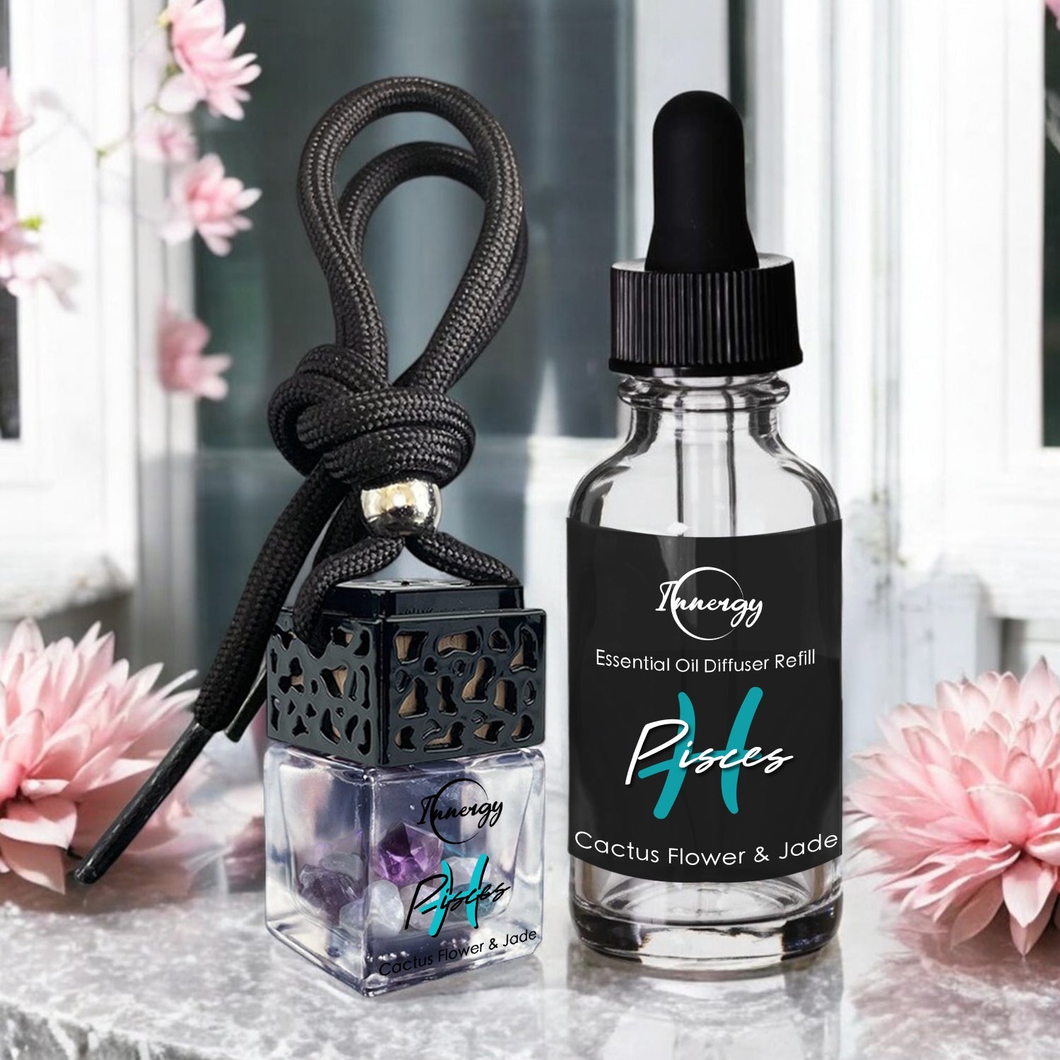 Pisces Zodiac Crystal-Infused Aromatherapy Diffuser - 8ml Car Air Freshener - Korvel