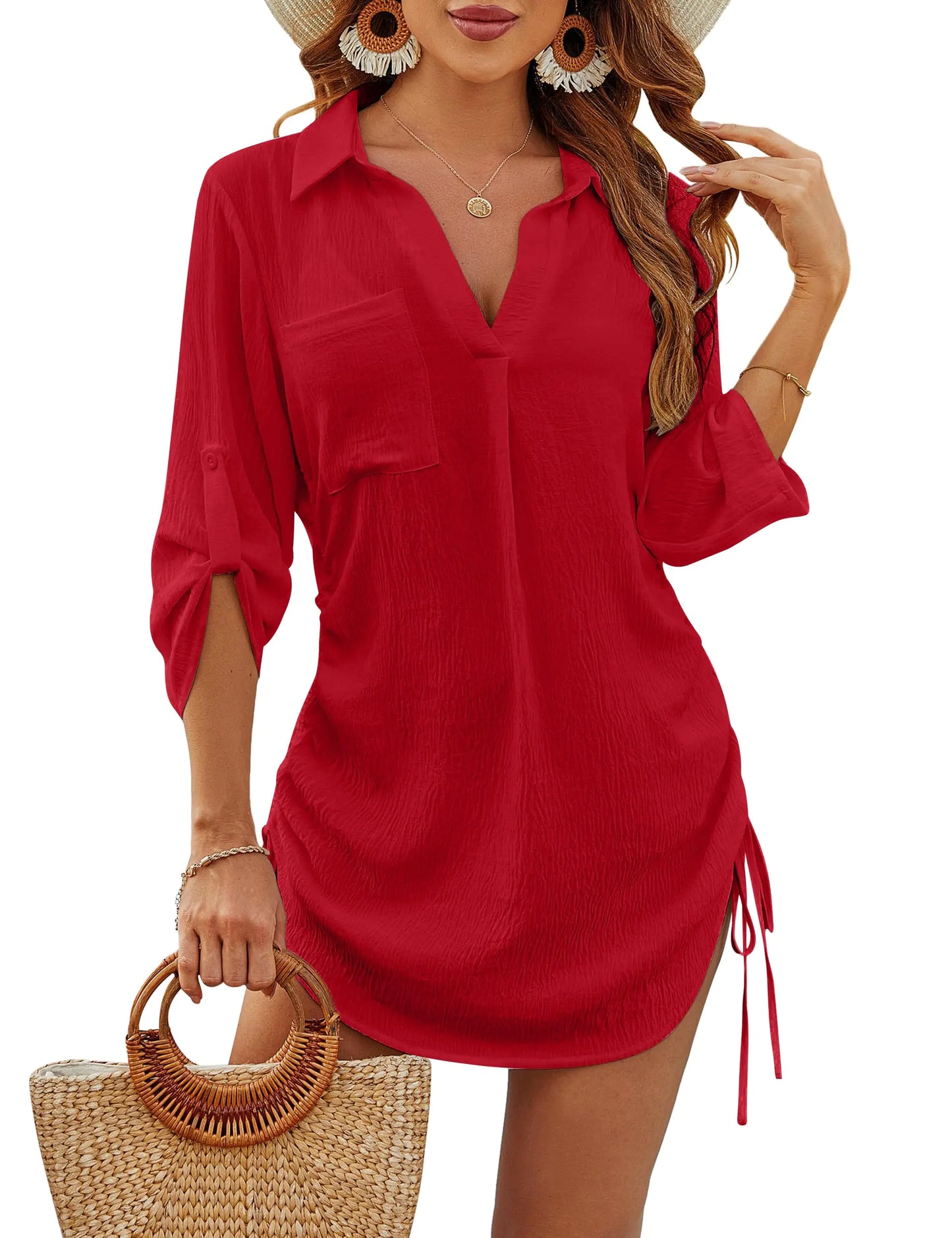 Robe de Plage à Cordons pour Femmes Blooming Jelly - Rouge Grand