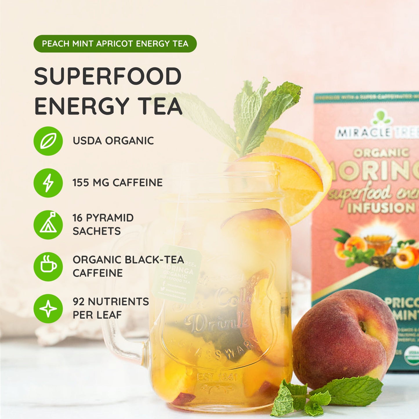 Té Energético de Moringa - Durazno, Menta y Albaricoque