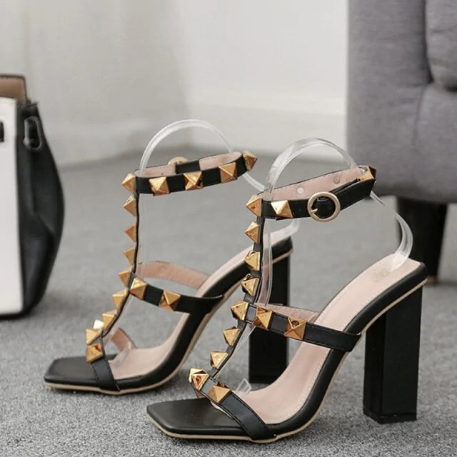 Elegant Women's Square Toe High Heels with Buckle Strap