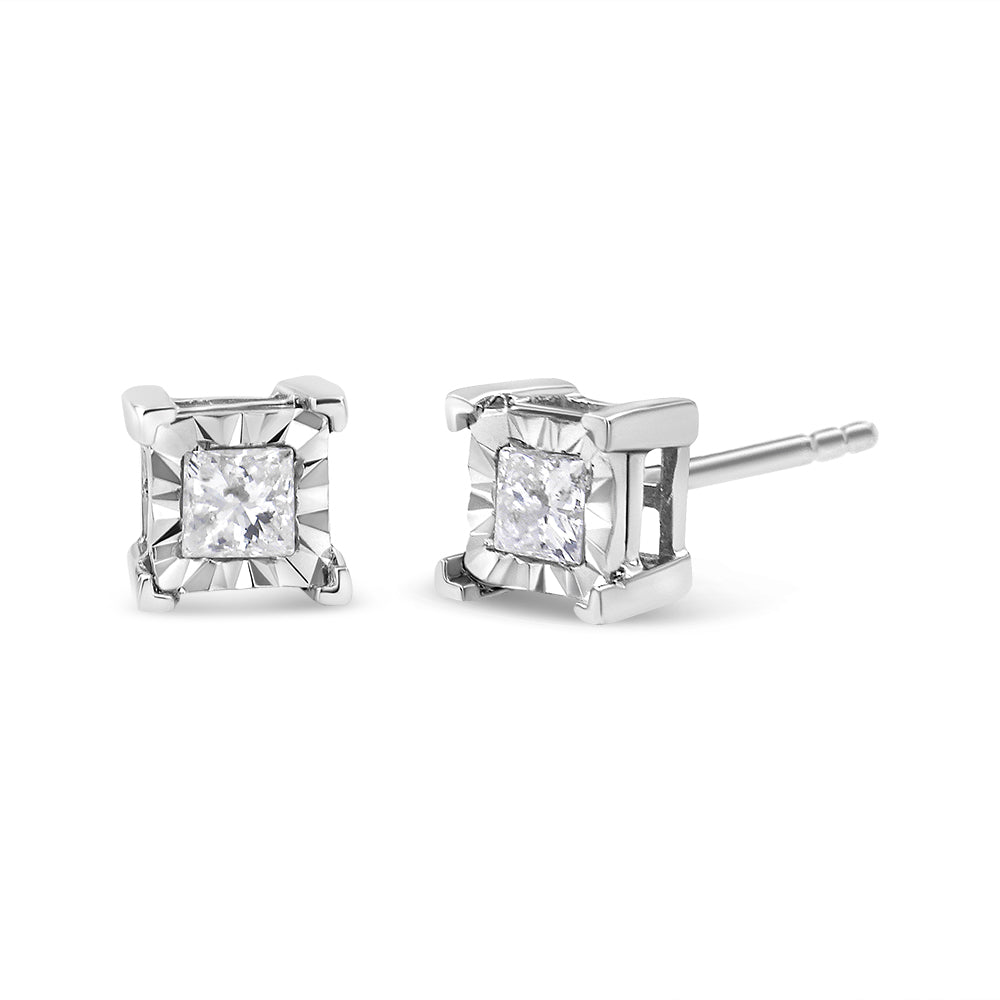 .925 Sterling Silver Princess-Cut Diamond Solitaire Stud Earrings