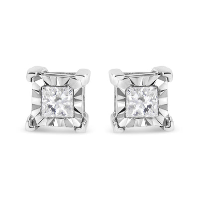 Pendientes de diamantes en corte princesa de plata esterlina .925 Miracle Set