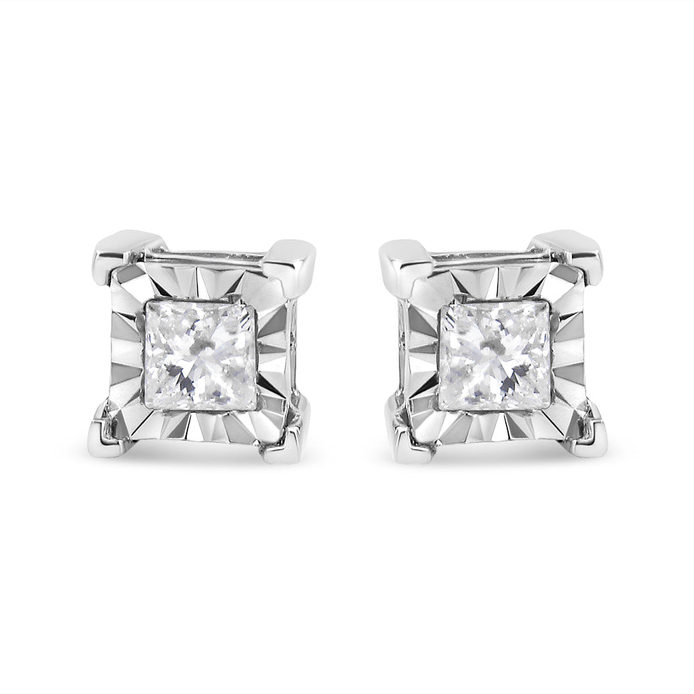 .925 Sterling Silver Princess-Cut Diamond Stud Earrings
