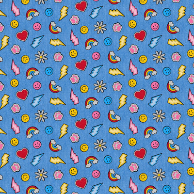 Tela de Algodón Blue Patch Perfect Smileys & Rainbows - 43"/44" por Yarda