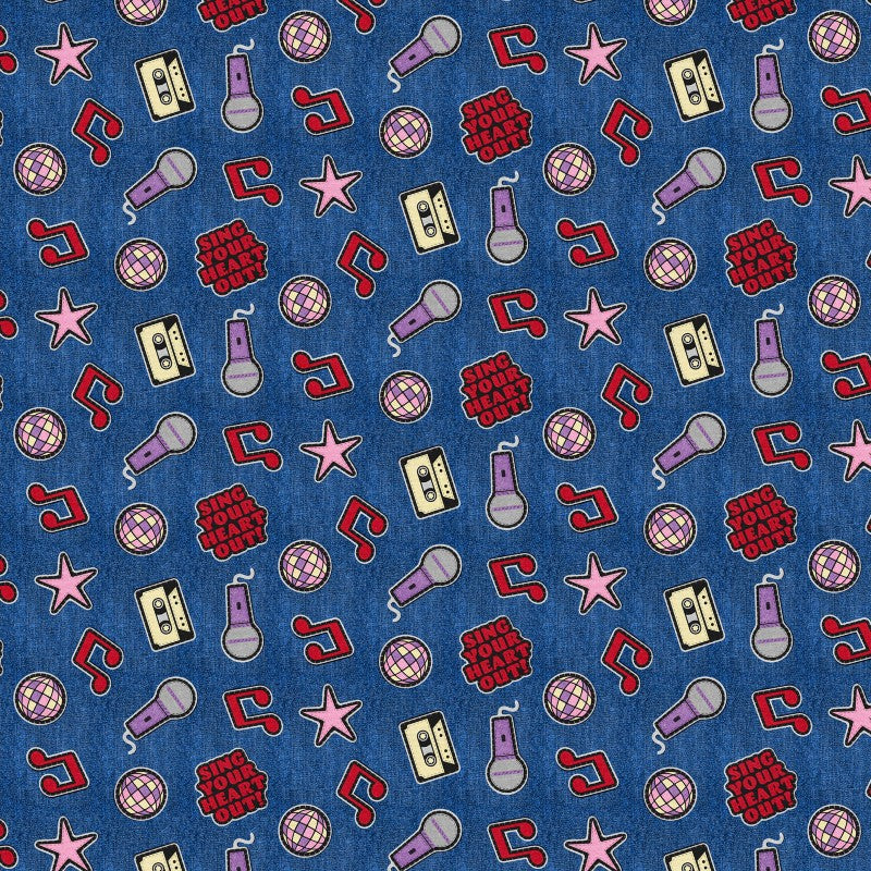 Blue Patch Perfect Music Cotton Fabric - 43"/44" Per Yard
