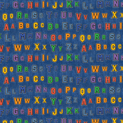 Tela de Algodón con Filas de Letras Perfectas Blue Patch - 43"/44" por Yarda