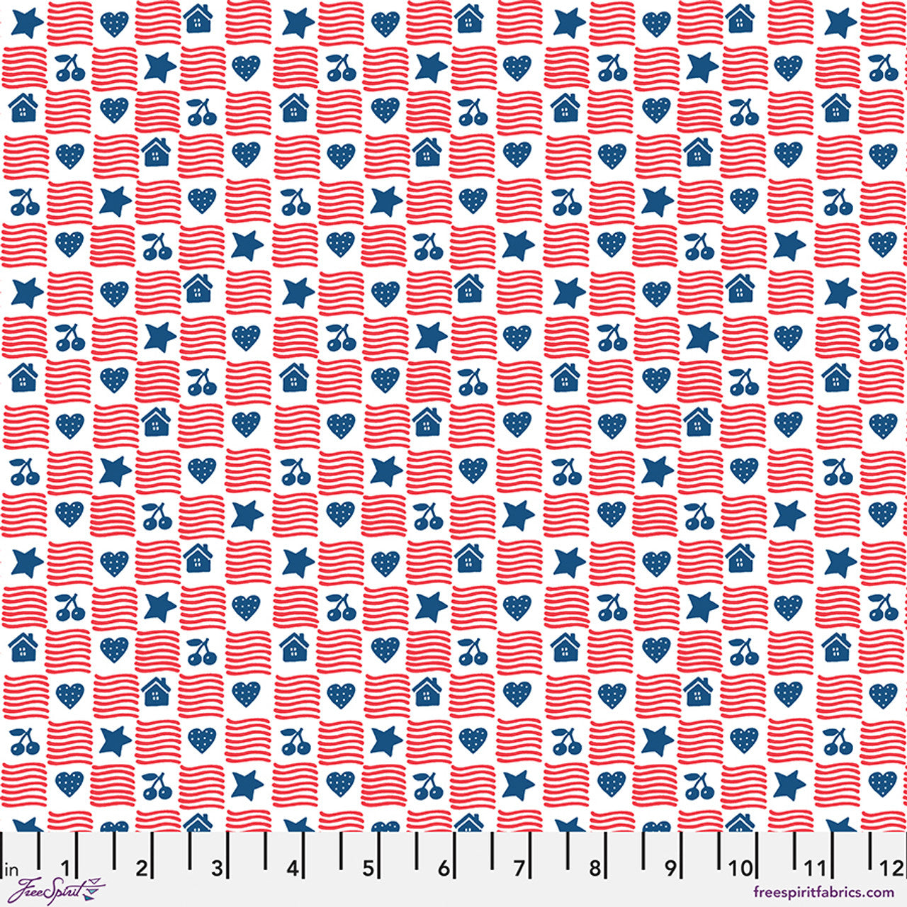 Tissu en coton anniversaire américain rouge - 44"/45" par yard