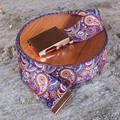 Purple Paisley Belt - Versatile Sizes & Buckle Options