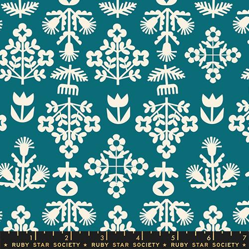 Tela de algodón floral turquesa Paper Cuts 2 Storytime por yarda