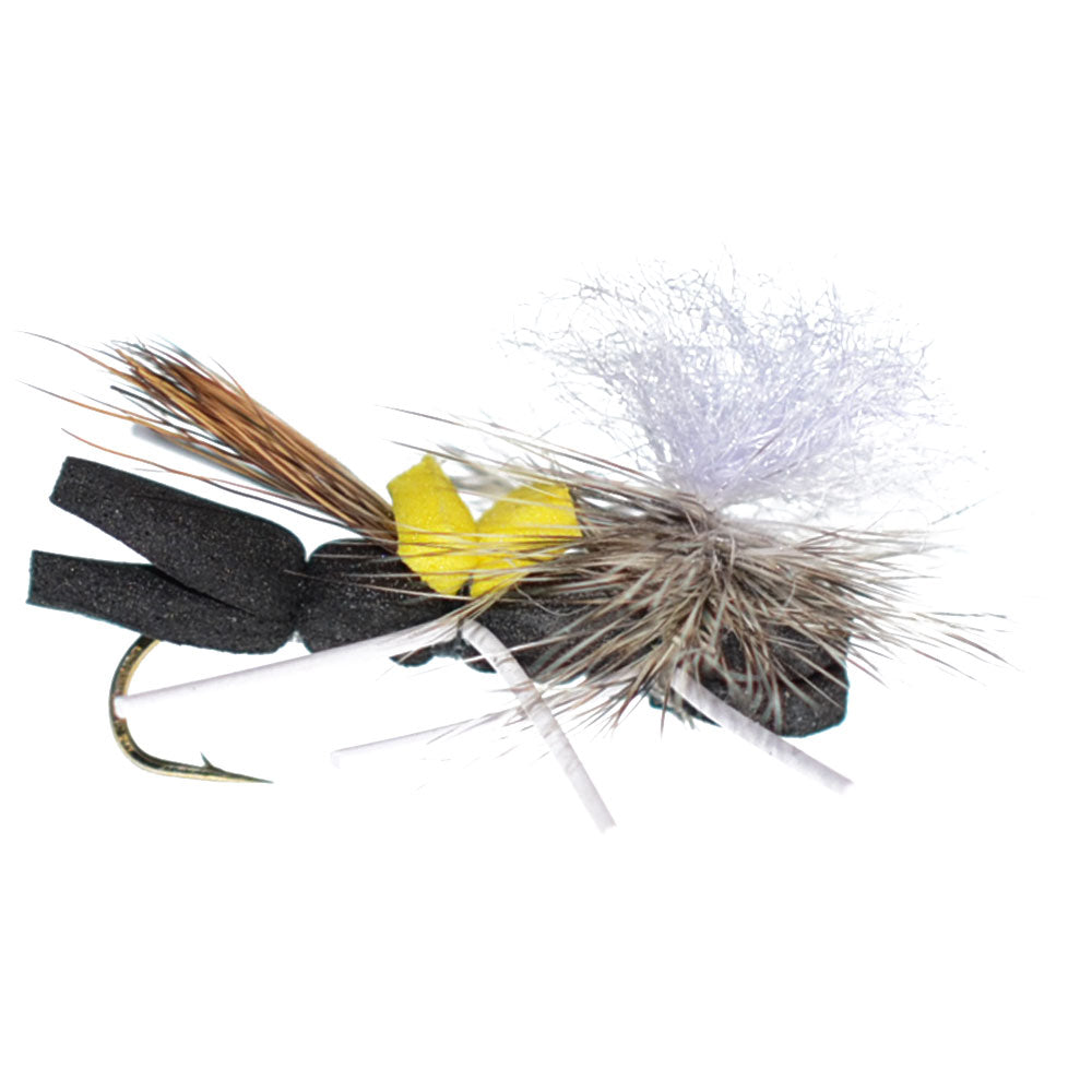 Chernobyl Ant Black & Yellow Foam Top - 6 Size 10 Grasshopper Flies - Korvel