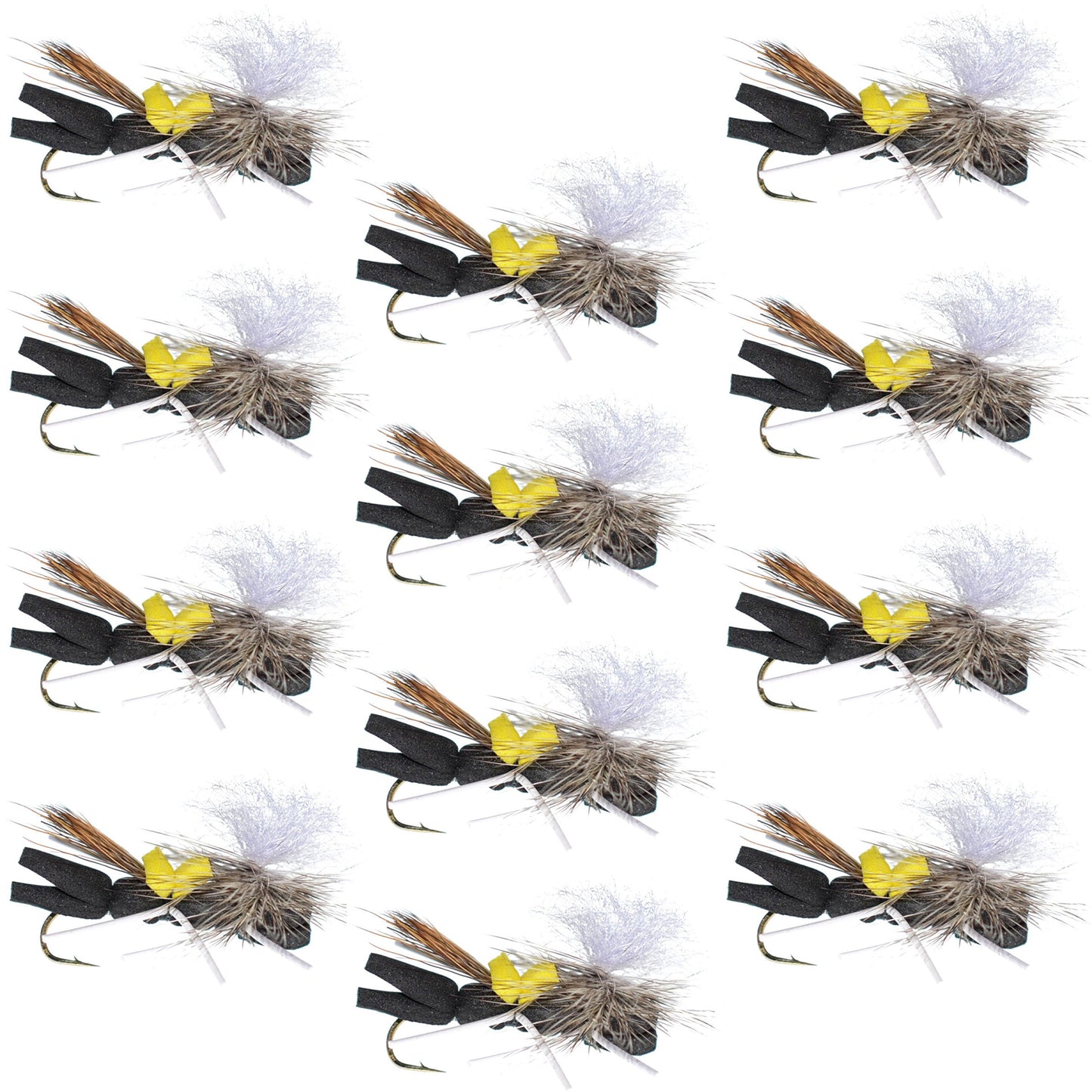 Chernobyl Ant Black & Yellow Foam Flies - 1 Dozen Size 10 - Korvel