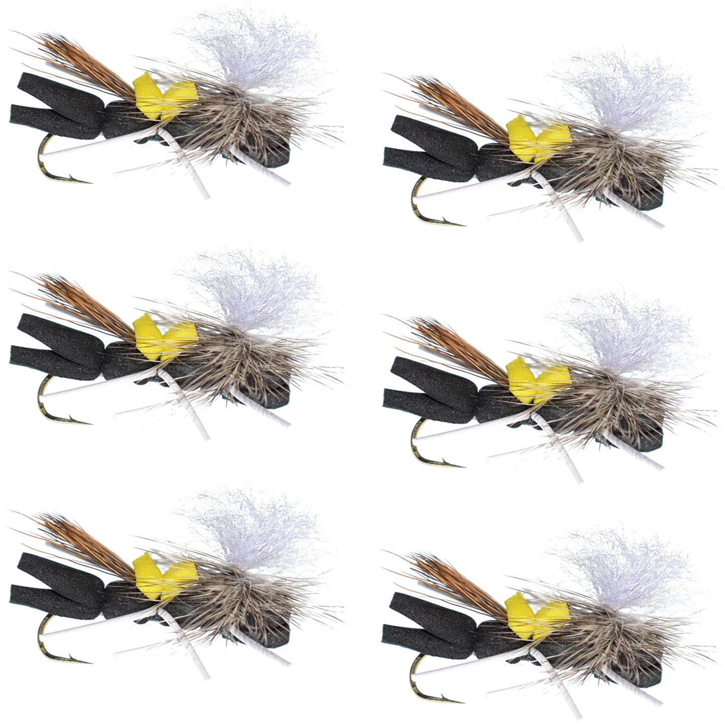 Chernobyl Ant Black & Yellow Foam Top - 6 Size 10 Grasshopper Flies - Korvel